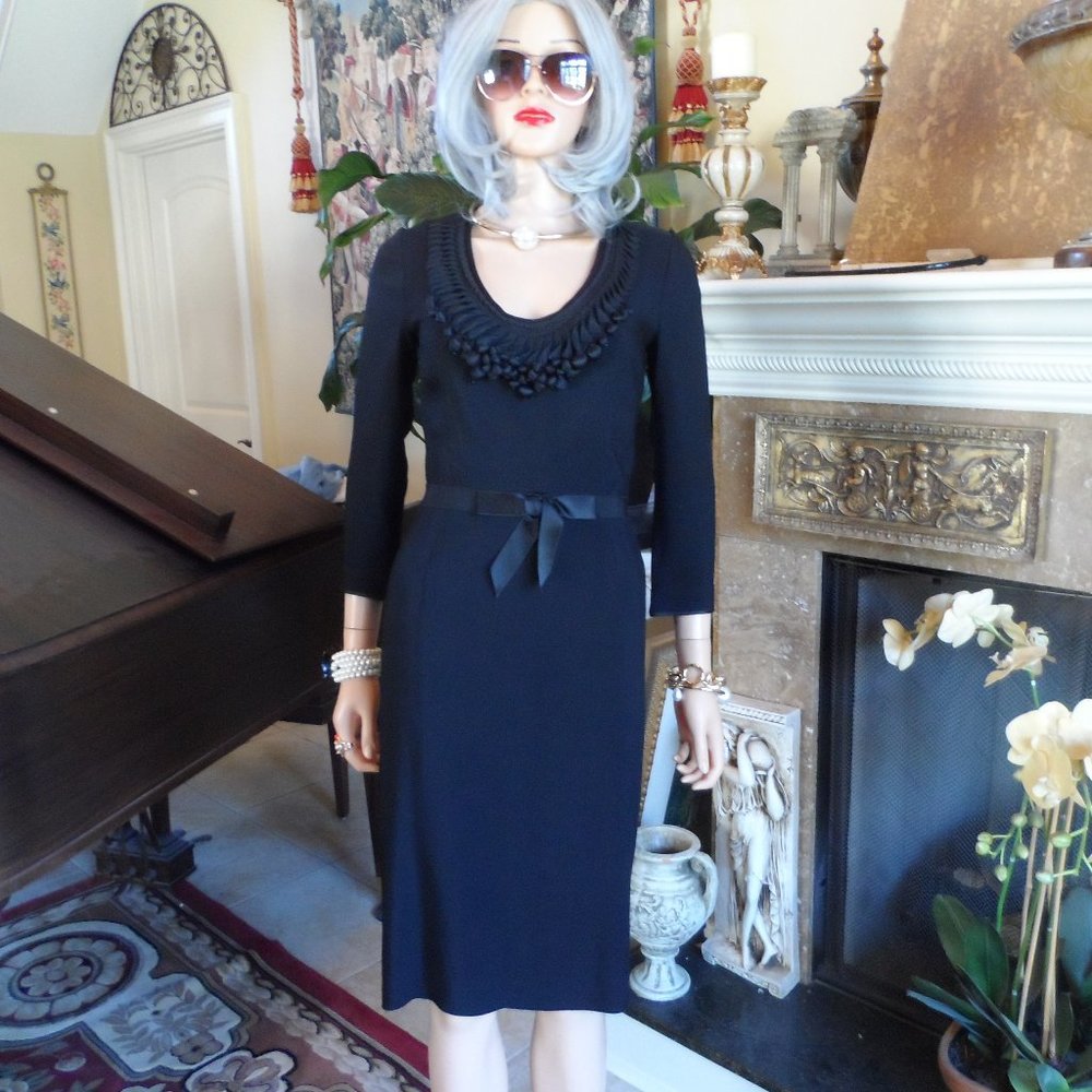 Valentino Roma Black Sheath Dress w/Front Beading Embellished SIze EU 42-US 6